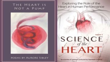 غلاف كتاب "القلب ليس مضخة" للشاعرة أورو سبل، يتضمن رسمًا تعبيريًا لقلب. على الجانب الآخر، غلاف كتاب "علم القلب" يوضح دور القلب في الأداء البشري، مع رسم توضيحي للقلب على خلفية بيانية.