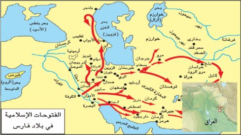 خريطة للفتوحات الإسلامية ومعركة جلولاء