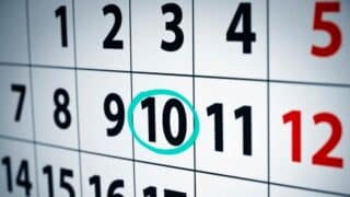 Calendar with numbers in a grid with a blue circle around the number 10.