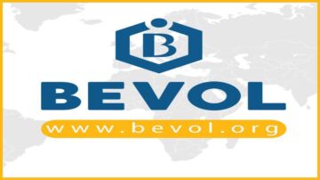 شعار BEVOL مع موقع www.bevol.org على خلفية خريطة عالمية، يرمز إلى التواصل العالمي والتعاون.