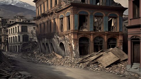 زلزال.كوارث بيوت مهدمة وساقطة