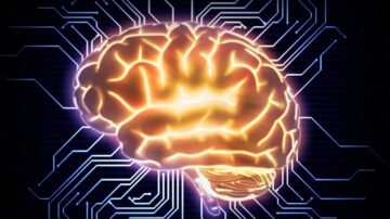 صورة توضح دماغًا مضاءً بتفاصيل معقدة، محاطًا بدوائر كهربائية ورموز رقمية، مما يرمز إلى تداخل التكنولوجيا مع الذكاء البشري.