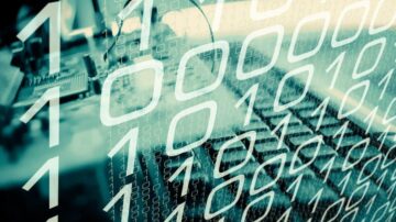صورة توضح أرقام ثنائية تتداخل مع مشهد تقني، تعكس عالم البرمجة والتكنولوجيا. الأرقام تعبر عن البيانات الرقمية، مما يبرز أهمية التحول الرقمي والابتكارات في العصر الحديث.