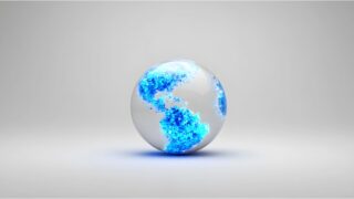 Glowing blue and white globe on a light gray background, representing Earth with a digital or futuristic design. Ideal for themes of technology, global connectivity, or environmental awareness.