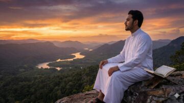 صورة رجل يتلو القرآن ويتفكر في الكون