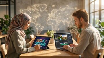 Gen Z Muslim using laptops for Islamic learning"