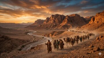 A cinematic shot representing the chronic relapse of the Children of Israel in the Sinai desert.