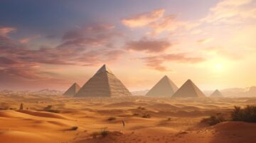 منظر مهيب للأهرامات في صحراء مصر يعبر عن الصرامة واللين في قصة موسى وفرعون وقول الحق