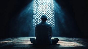 A solitary Muslim man in ruku, illustrating the direct connection to Allah that defines who Muslims pray to