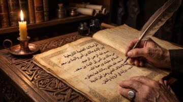 الصفحة مكتوبة بخط عربي ثلثي أنيق، وتتضمن عبارات من المراسلات العلمية التاريخية بين الإمام مالك بن أنس والليث بن سعد