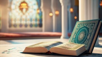 القرآن الكريم مفتوح على المكتب للرمز إلى النبي المبشر