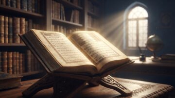 An open book illuminated by divine light, symbolizing the status of knowledge and the first command to read in the message of Prophet Muhammad.