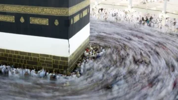 Vue aérienne de la Kaaba à La Mecque, entourée de pèlerins en mouvement circulaire lors du Tawaf. L'architecture emblématique et l'afflux de fidèles soulignent l'importance spirituelle du site dans l'Islam.